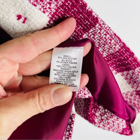 NEW Liz Claiborne pink white check button wool preppy office tweed blazer 2P - Picture 5 of 7
